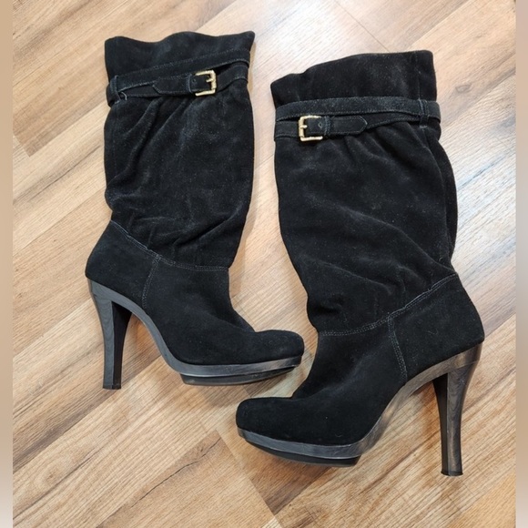 Michael Kors Kincade Black Suede Slouchy Knee Boots 8 - Picture 2 of 2